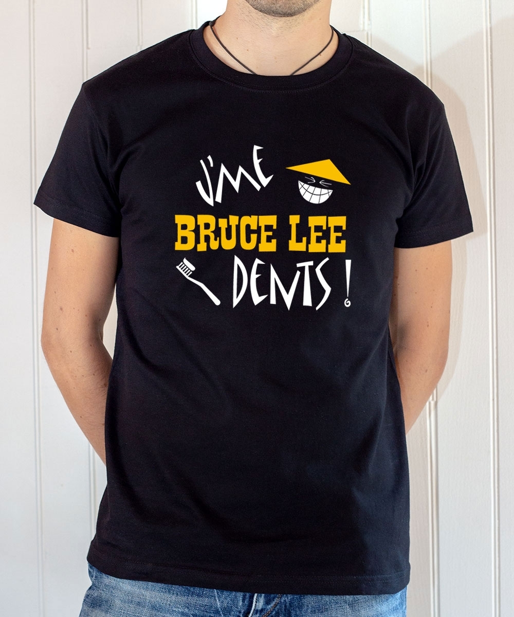 T-shirt humour : J'me Bruce Lee dents - Tee-shirt homme noir