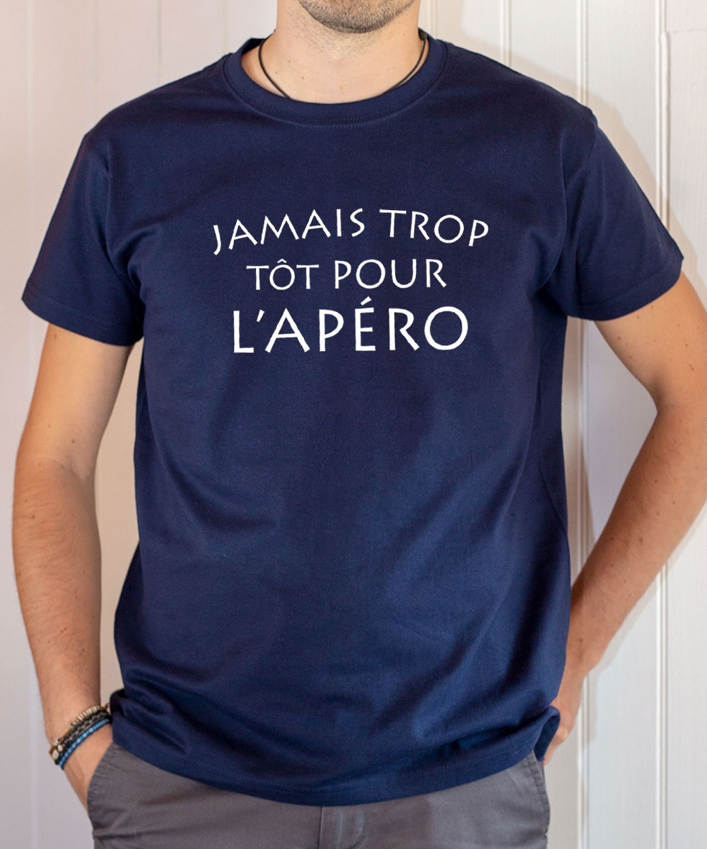 T-shirt humour : Jamais trop tôt pour l'apéro - Tee-shirt homme bleu marine
