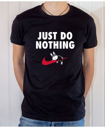 T-shirt parodie Nike : Just Do Nothing (Avec lapin qui dort) - Tee-shirt noir homme