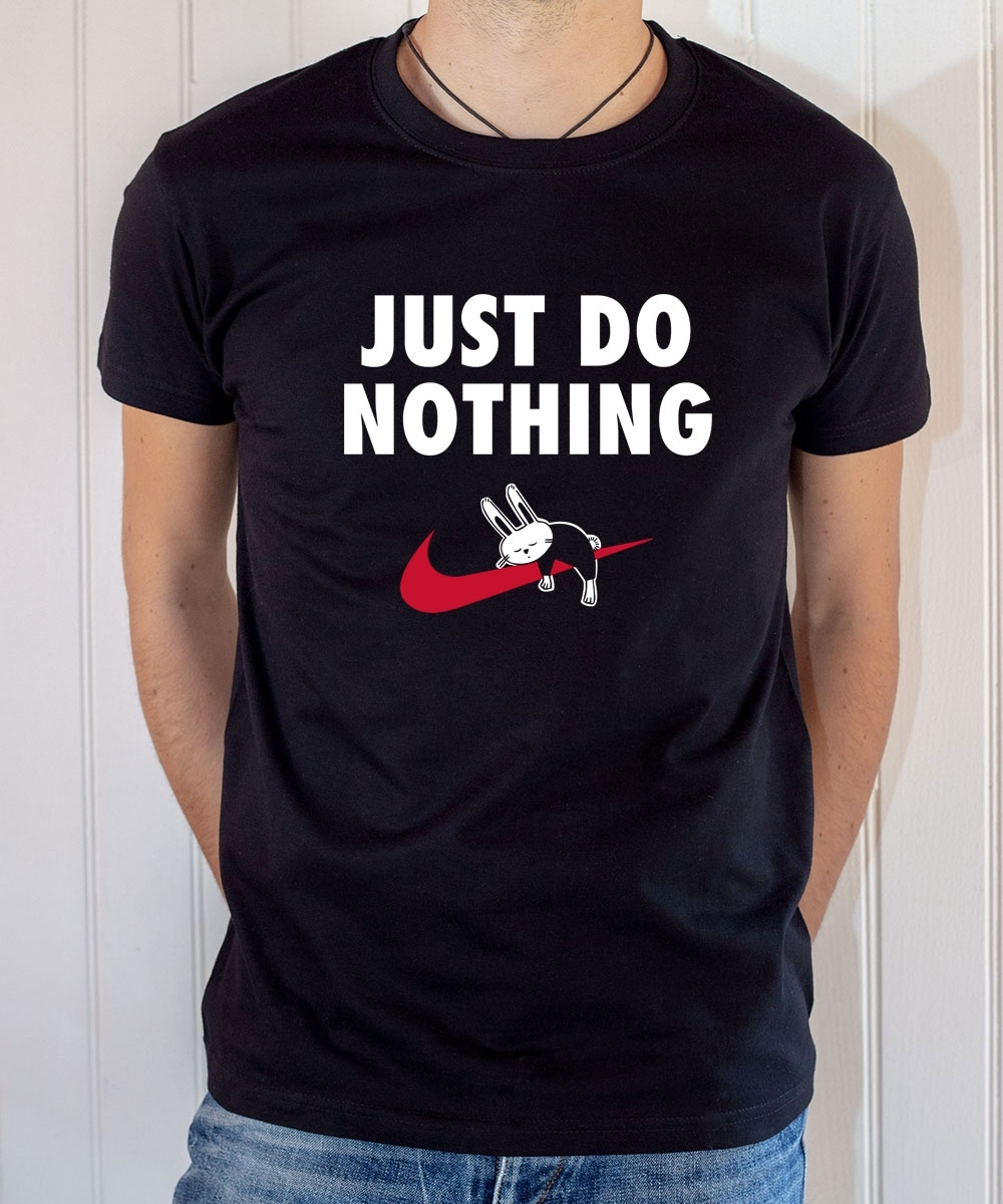 T-shirt parodie Nike : Just Do Nothing (Avec lapin qui dort) - Tee-shirt noir homme