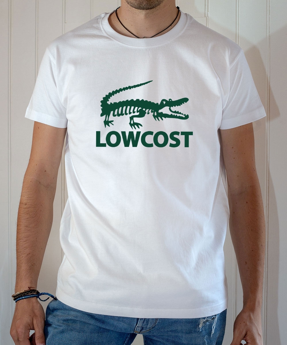 T-shirt humour parodie Lacoste : Lowcost (Squelette de crocodile vert) - Tee-shirt banc homme