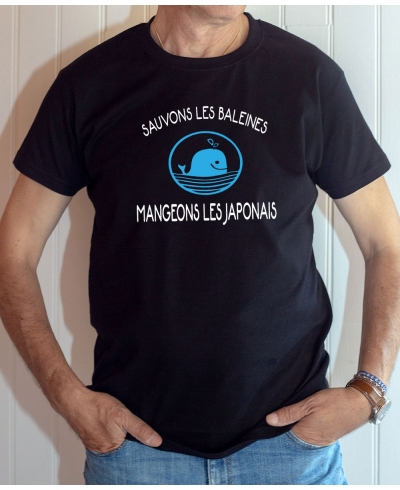T-shirt humour : Sauvons les baleines, mangeons les japonais - Tee-shirt noir homme