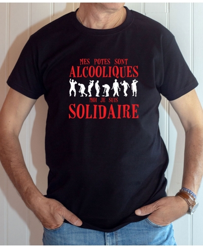 T-shirt Humour : Mes potes sont alcooliques, moi je suis solidaire - Tee-shirt noir homme