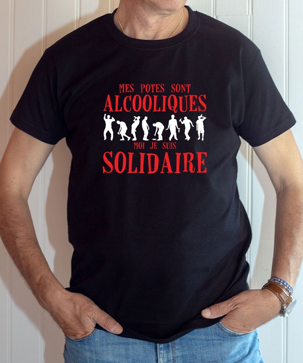 T-shirt Humour : Mes potes sont alcooliques, moi je suis solidaire - Tee-shirt noir homme