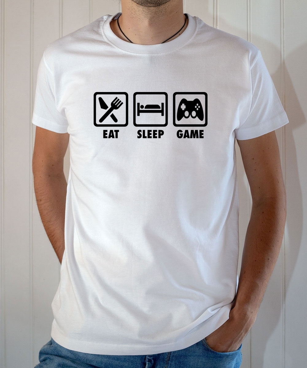 T-shirt Humour : Eat Sleep Game - Tee-shirt blanc homme