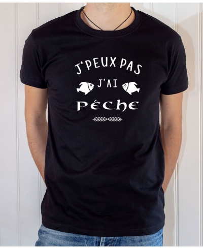 T-shirt Pêcheur Humour : J'peux pas j'ai Pêche - Tee-shirt noir homme