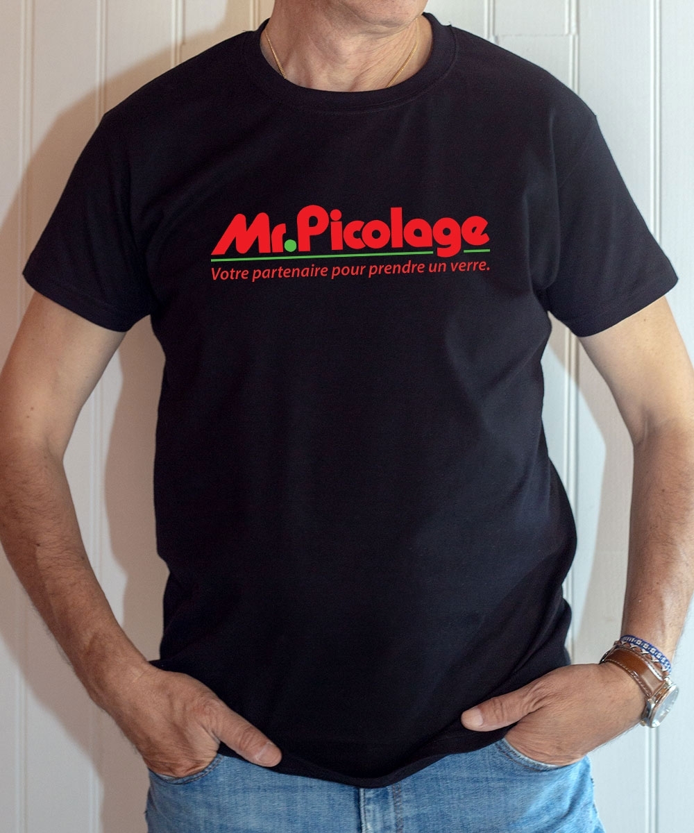 T-shirt humour : Mr. Picolage, votre partenaire pour prendre un verre - Tee-shirt homme noir