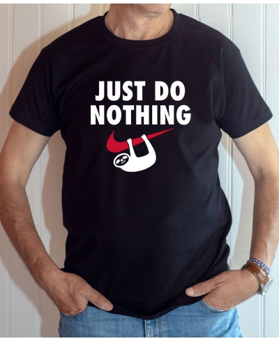 T-shirt Humour : Just Do Nothing (Parodie Nike avec paresseux) - Tee-shirt noir homme