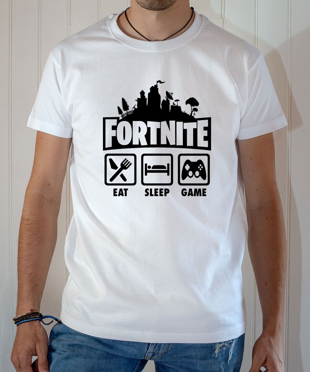 T-shirt Jeux Vidéo Fortnite : Eat Sleep Game - Tee-shirt homme blanc