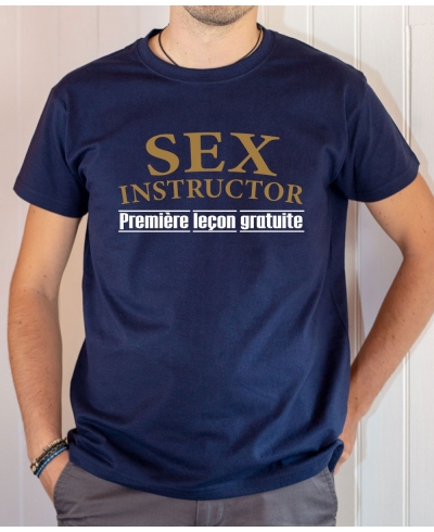 T-shirt Humour : Sex Instructor, Première leçon gratuite - Tee-shirt bleu homme
