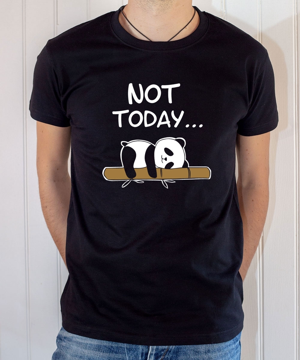 T-shirt Humour : Not Today (avec Panda allongé sur bambou) - Tee-shirt noir homme