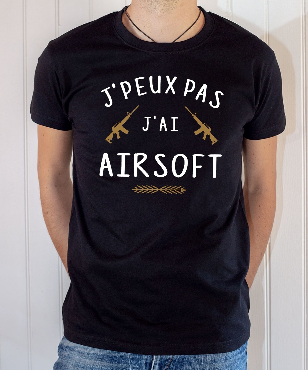 T-shirt Humour : J'peux pas j'ai Airsoft - Tee-shirt noir homme