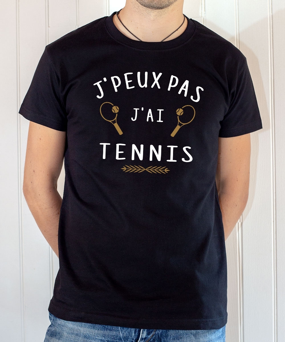 T-shirt Humour : J'peux pas j'ai Tennis raquettes - Tee-shirt noir homme