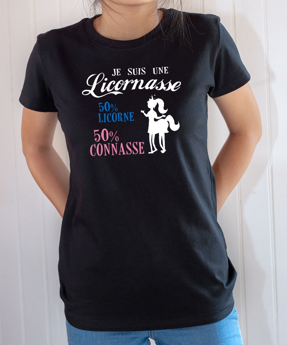 T-shirt Humour : Je suis une Licornasse - Tee-shirt blanc noir