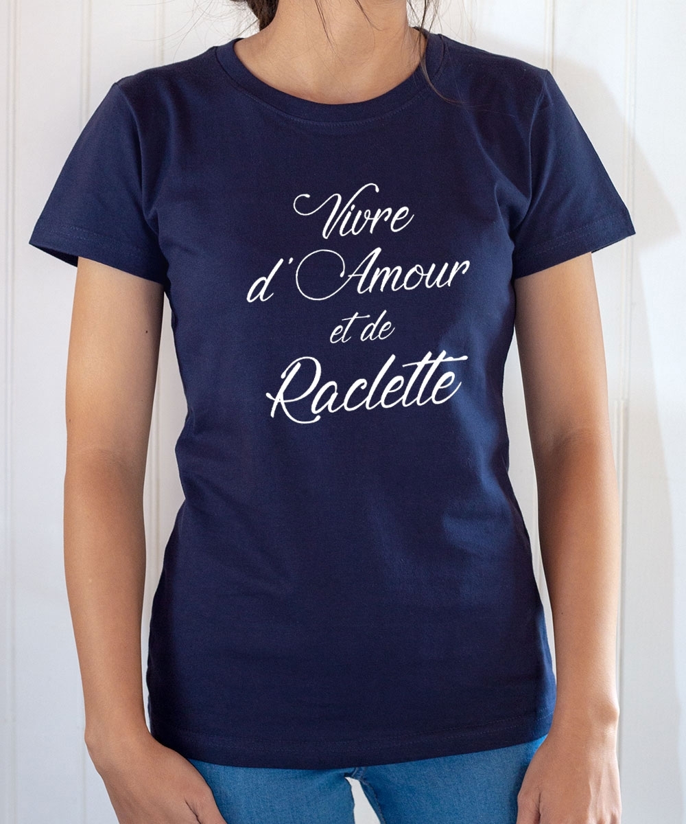 T-shirt Humour : Vivre d'amour et de raclette - Tee-shirt bleu